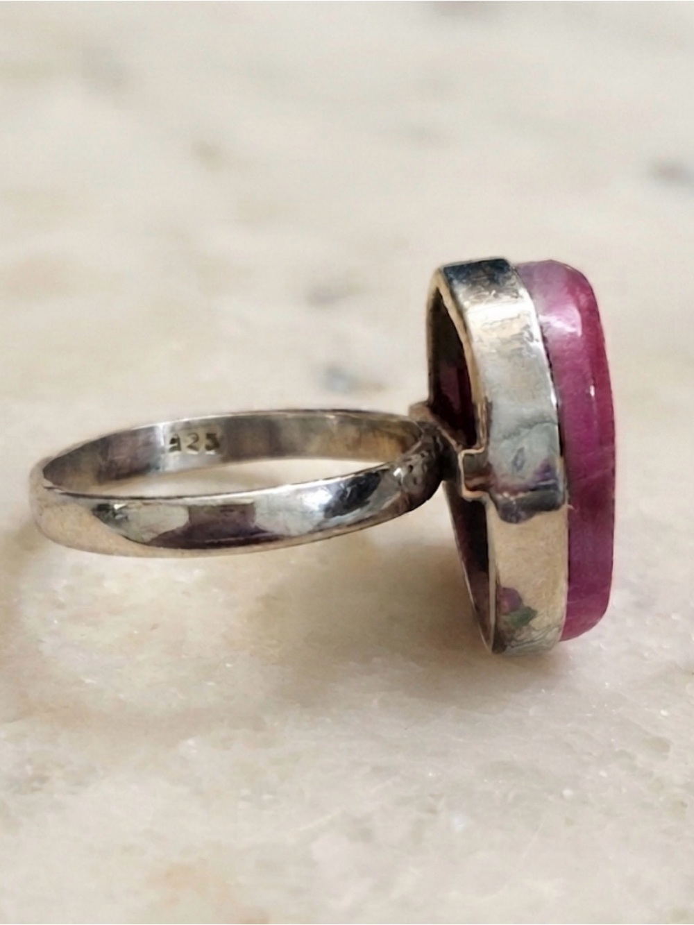 Stunning Pink Agate Teardrop Ring – Solid Sterling Silver - Picture 7 of 9